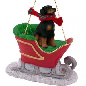 SLD101A Doberman, Black, Uncropped Sleigh Ride Ornament