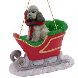 SLD104B Poodle, Gray, Sport cut Sleigh Ride Ornament