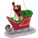 SLD128B Shih Tzu, Tan, Sport cut Sleigh Ride Ornament