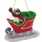 SLD129A Lhasa Apso, Gray, Sport cut Sleigh Ride Ornament