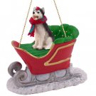 SLD17A Husky, Black & White, Blue Eyes Sleigh Ride Ornament