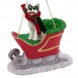 SLD17B Husky, Black & White, Brown Eyes Sleigh Ride Ornament