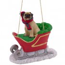 SLD18A Pug, Fawn Sleigh Ride Ornament