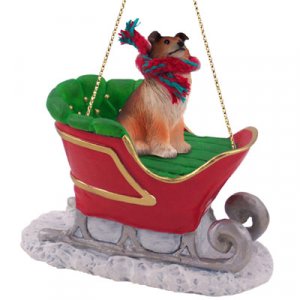 SLD23A Collie, Sable Sleigh Ride Ornament