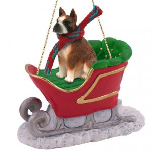 SLD33C Boxer, Brindle Sleigh Ride Ornament