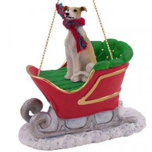 SLD54D Greyhound, Tan & White Sleigh Ride Ornament