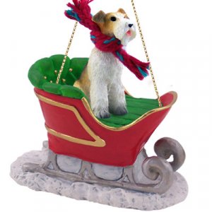 SLD59 Wire Haired Fox Terrier Sleigh Ride Ornament