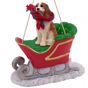 SLD80A Cavalier King Charles, Brown & White Sleigh Ride Ornament