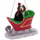SLD95 Bearded Collie Sleigh Ride Ornament