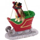 SLD99A Australian Shepherd Brown Sleigh Ride Ornament