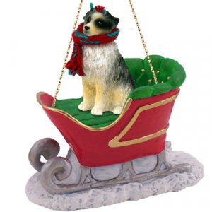 SLD99B Australian Shepherd Blue Sleigh Ride Ornament