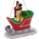 SLD99D Australian Shepherd Brown, Docked Sleigh Ride Ornament