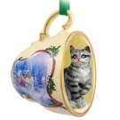 STCC01 Shorthair Silver Tabby Sleigh Ride Holiday Tea Cup Ornament