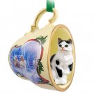 STCC02 Shorthair Black & White Tabby Sleigh Ride Holiday Tea Cup Ornament