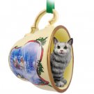 STCC16 Main Coon Silver Tabby Sleigh Ride Holiday Tea Cup Ornament