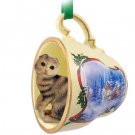 STCC20 Scottish Fold Brown Tabby Sleigh Ride Holiday Tea Cup Ornament