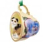 STCC21 Scottish Fold Tortoise & White Sleigh Ride Holiday Tea Cup Ornament