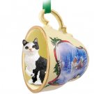 STCC22 Manx Black & White Sleigh Ride Holiday Tea Cup Ornament