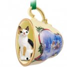 STCC24 Japanese Bobtail Tortoise & White Sleigh Ride Holiday Tea Cup Ornament
