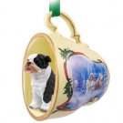 STCD05B Bulldog, Brindle Sleigh Ride Holiday Tea Cup Ornament