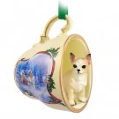 STCD06B Chihuahua, Tan & White Sleigh Ride Holiday Tea Cup Ornament