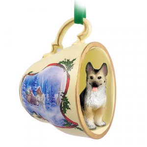 STCD08A German Shepherd, Tan & Black Sleigh Ride Holiday Tea Cup Ornament