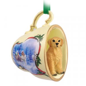 STCD09 Golden Retriever  Sleigh Ride Holiday Tea Cup Ornament