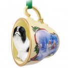 STCD110A Japanese Chin, Black & White Sleigh Ride Holiday Tea Cup Ornament