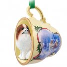 STCD110B Japanese Chin, Brown & White Sleigh Ride Holiday Tea Cup Ornament