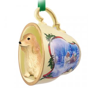 STCD121C English Cocker Spaniel, Blonde Sleigh Ride Holiday Tea Cup Ornament
