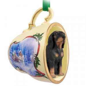 STCD127 Black & Tan Coonhound Sleigh Ride Holiday Tea Cup Ornament