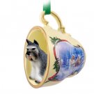 STCD13B Schnauzer, Gray Sleigh Ride Holiday Tea Cup Ornament