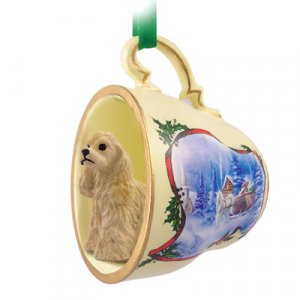 STCD15C Cocker Spaniel, Blonde Sleigh Ride Holiday Tea Cup Ornament