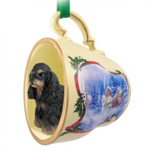 STCD15F Cocker Spaniel, Black & Tan Sleigh Ride Holiday Tea Cup Ornament