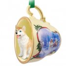 STCD17C Husky, Red & White, Blue Eyes Sleigh Ride Holiday Tea Cup Ornament