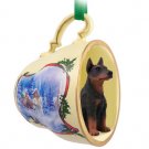 STCD25B Doberman, Red Sleigh Ride Holiday Tea Cup Ornament