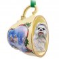 STCD26E Shih Tzu, White Sleigh Ride Holiday Tea Cup Ornament