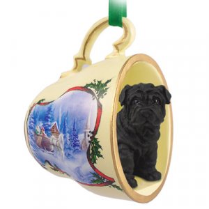 STCD40B Shar Pei, Black Sleigh Ride Holiday Tea Cup Ornament