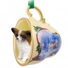 STCD47A Papillon, Brown & White Sleigh Ride Holiday Tea Cup Ornament
