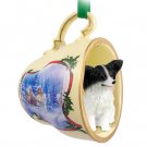 STCD47B Papillon, Black & White Sleigh Ride Holiday Tea Cup Ornament