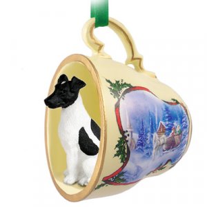 STCD50B Fox Terrier, Black & White Sleigh Ride Holiday Tea Cup Ornament
