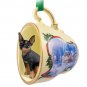 STCD57A Min Pin, Tan & Black Sleigh Ride Holiday Tea Cup Ornament