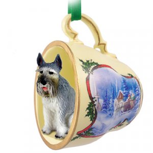 STCD58A Schnauzer, Giant, Gray Sleigh Ride Holiday Tea Cup Ornament