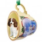 STCD80A Cavalier King Charles, Brown & White Sleigh Ride Holiday Tea Cup Ornament
