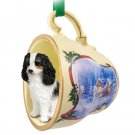 STCD80B Cavalier King Charles, Black & White Sleigh Ride Holiday Tea Cup Ornament