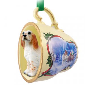 STCD84B English Setter, Orange Belton Sleigh Ride Holiday Tea Cup Ornament