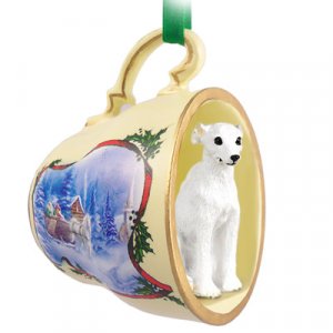 STCD92A Whippet, White Sleigh Ride Holiday Tea Cup Ornament