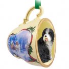 STCD95 Bearded Collie Sleigh Ride Holiday Tea Cup Ornament