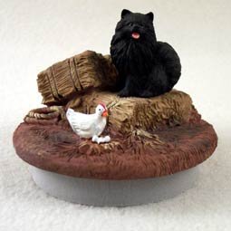 DTTC03B Pomeranian, Black  Tiny One Candle Topper ""A Day on the Farm""