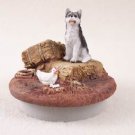 DTTC17B Husky, Black & White, Brown Eyes Tiny One Candle Topper ""A Day on the Farm""